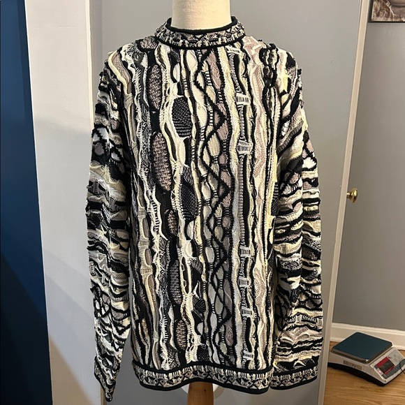 COOGI Black Cream Olive Tan White Textured Crewneck Sweater Men’s LT large tall - Picture 1 of 13